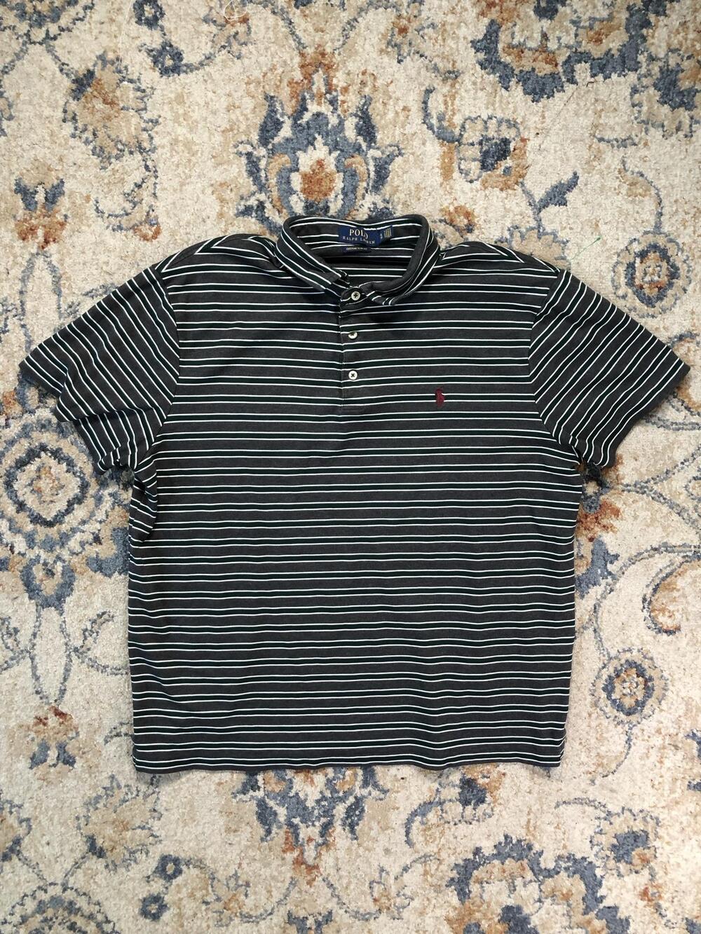 Polo Ralph Lauren Polo Shirt Mens XL Gray Stripe Slim Fit Pony Logo Short Sleeve
